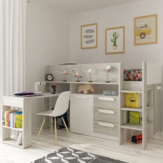 An Image of Girona White and Oak Wooden Mid Sleeper Frame - EU Single