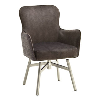 An Image of Hexo Cappuccino Fabric Dining Chair With Brushed Round Frame