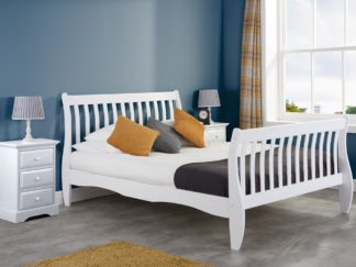 An Image of Belford White Wooden Sleigh Bed Frame - 3ft Single