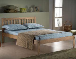 An Image of Porto Waxed Rustic Pine Finish Wooden Bed Frame - 4ft6 Double