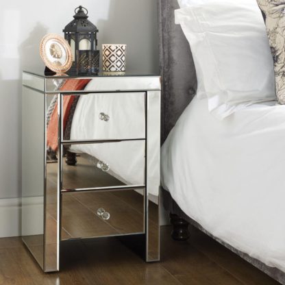 An Image of Seville Mirrored 3 Drawer Bedside Table