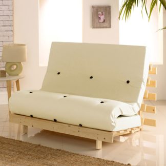 An Image of Metro Pine Wooden 2 Seater Chair/Folding Guest Bed with Cream Futon Mattress - 4ft Small Double