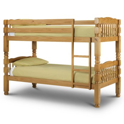 An Image of Chunky Antique Solid Pine Wooden Bunk Bed Frame - 3ft Single
