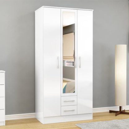 An Image of Lynx 3 Door Combination Mirrored Wardrobe White