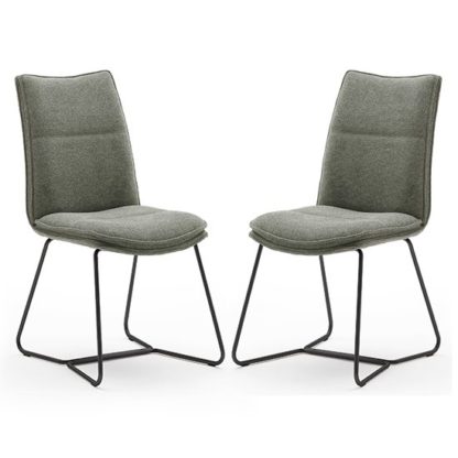 An Image of Ciko Olive Fabric Dining Chairs With Matt Black Legs In Pair