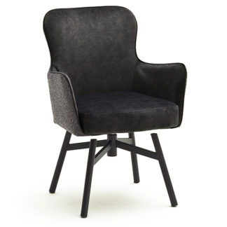 An Image of Hexo Anthracite Fabric Dining Chair With Black Round Frame