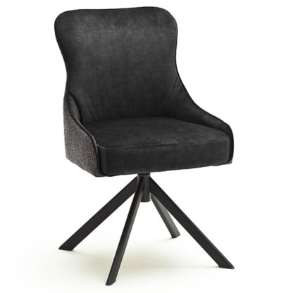 An Image of Hexo Fabric Dining Chair In Anthracite And Black Oval Frame
