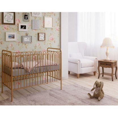 An Image of Vintage Gold Metal Baby Cot Frame - 60 x 120 cm