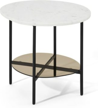 An Image of Tiziana Side Table, White Marble & Amber Glass