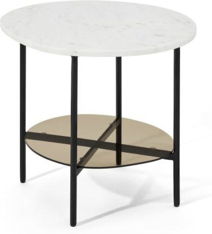 An Image of Tiziana Side Table, White Marble & Amber Glass