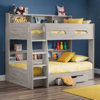 An Image of Orion Grey Oak Wooden Storage Bunk Bed Frame - 3ft Single