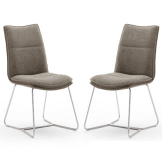An Image of Ciko Cappuccino Fabric Dining Chairs With Brushed Legs In Pair