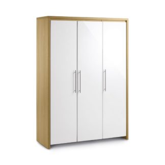 An Image of Stockholm Gloss White and Light Oak 3 Door All Hanging Wardrobe
