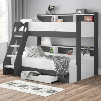 An Image of Orion Grey and White Wooden Storage Triple Sleeper Bunk Bed Frame - 3ft Single Top and 4ft Small Double Bottom