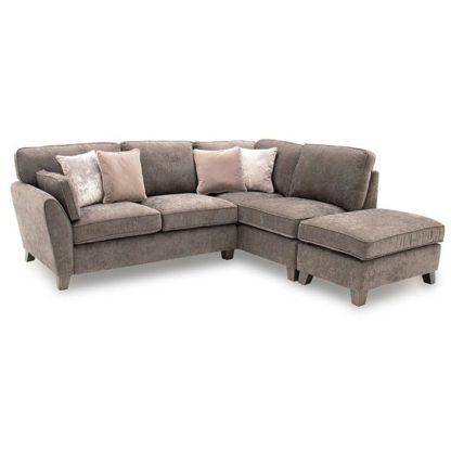 An Image of Barresi Chenille Fabric Right Hand Corner Sofa In Mushroom