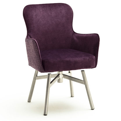 An Image of Hexo Merlot Fabric Dining Chair With Brushed Round Frame