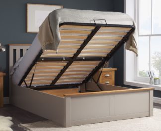 An Image of Ottoman Storage Bed Wooden Pearl Grey Frame - 5ft King Size