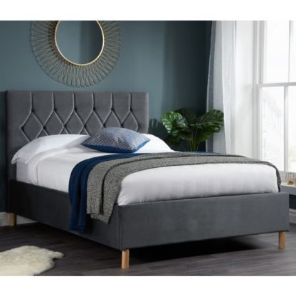 An Image of Loxley Fabric Upholstered Double Ottoman Bed In Grey