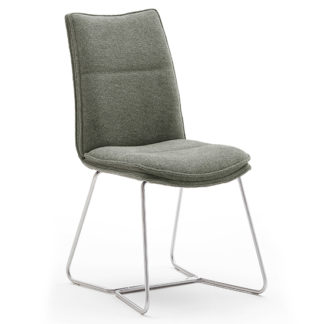 An Image of Ciko Fabric Dining Chair In Olive With Brushed Legs