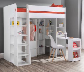 An Image of Aurora White Wooden High Sleeper Frame - 3ft Single