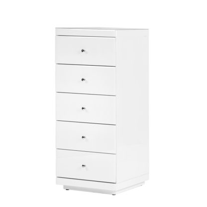 An Image of Pimlico White Glass Tallboy Chest with 5 drawers