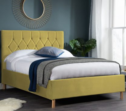 An Image of Loxley Mustard Velvet Bed Frame - 5ft King Size