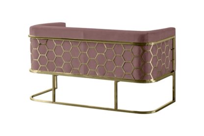 85ce08b473512b47c5fe4b5cb26b25d3fd1a2f662ef1bdb9419e145b0d3bd49b.jpg An Image of Alveare Two Seat Sofa - Brass - Blush Pink