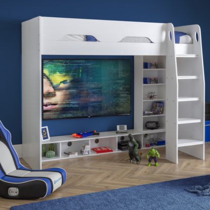 An Image of Galaxy White Wooden Gaming High Sleeper Frame - 3ft Single