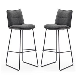 An Image of Ciko Anthracite Fabric Bar Stools With Matt Black Legs In Pair