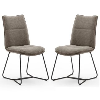 An Image of Ciko Cappuccino Fabric Dining Chairs With Black Legs In Pair