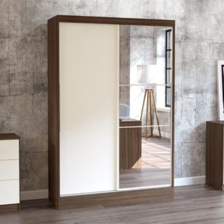 An Image of Lynx 2 Door Sliding Mirrored Wardrobe Walnut and Cream