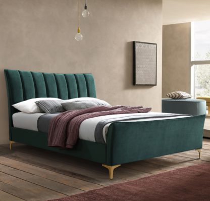 9331cc2a21f7819f7705a173306257a239eb480d063702b147508da5d985bfaa.jpg An Image of Clover Green Velvet Fabric Bed Frame - 4ft Small Double