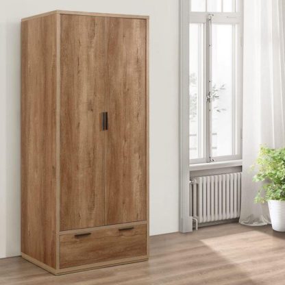 An Image of Stockwell Rustic Oak Wooden 2 Door Combination Wardrobe