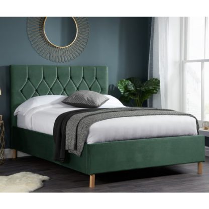 An Image of Loxley Fabric Upholstered Double Ottoman Bed In Green