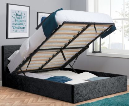 An Image of Berlin Black Crushed Velvet Fabric Ottoman Storage Bed Frame - 5ft King Size