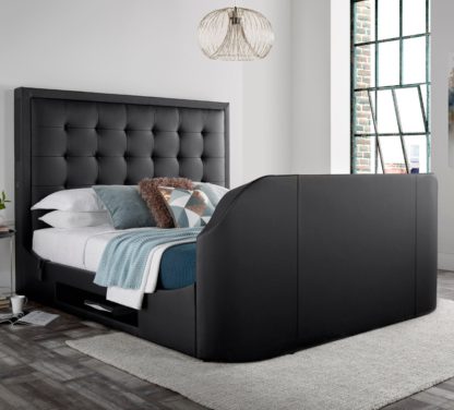 An Image of Titan 2 Black Leather TV Media Bed Frame - 5ft King Size