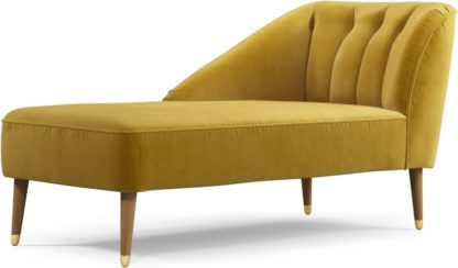 An Image of Custom MADE Margot Left Hand Facing Chaise Longue, Antique Gold Velvet with Light Wood Brass Leg