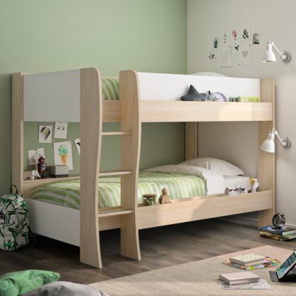 An Image of Roomy Oak and White Wooden Bunk Bed Frame - EU Single