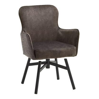 An Image of Hexo Cappuccino Fabric Dining Chair With Black Round Frame