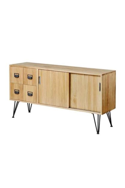 An Image of Felix Industrial Media Sideboard - Solid oak and steel