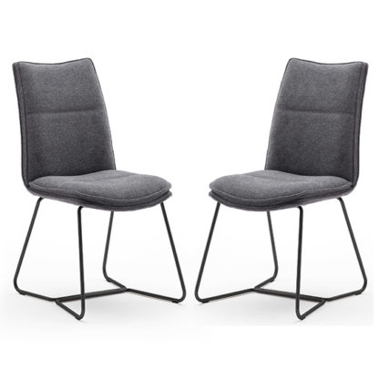 An Image of Ciko Anthracite Fabric Dining Chairs With Black Legs In Pair