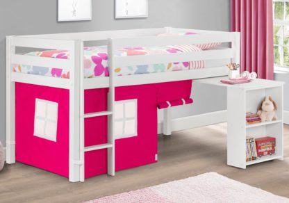 An Image of Wendy White Wooden Mid Sleeper With Pink Tent Frame Only - 3ft Single