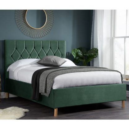 An Image of Loxley Fabric Upholstered Small Double Bed In Green