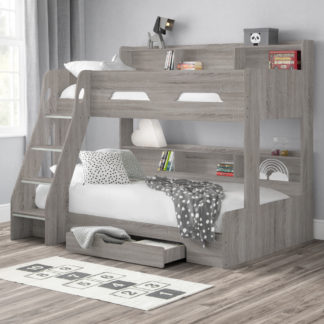 An Image of Orion Grey Oak Wooden Storage Triple Sleeper Bunk Bed Frame - 3ft Single Top and 4ft Small Double Bottom