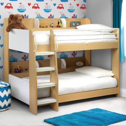 An Image of Domino Storage Bunk Bed, 3ft Single, Wooden & Metal, White and Maple Finish