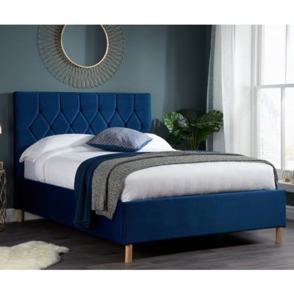 An Image of Loxley Fabric Upholstered King Size Ottoman Bed In Blue