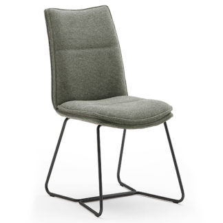 An Image of Ciko Fabric Dining Chair In Olive With Matt Black Legs