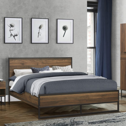 An Image of Houston Walnut Wooden Bed Frame - 4ft6 Double