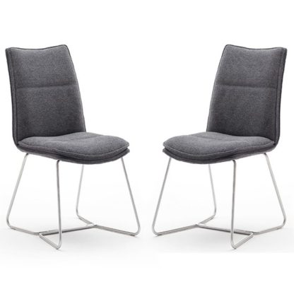 An Image of Ciko Anthracite Fabric Dining Chairs With Brushed Legs In Pair