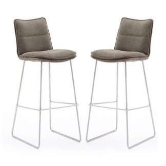 An Image of Ciko Cappuccino Fabric Bar Stools With Brushed Legs In Pair